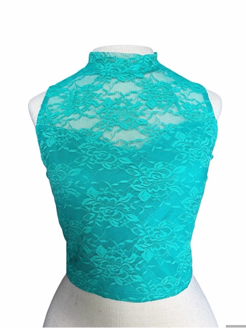 Fitted Lace Crop Top with Mandarin Collar - Picture 6 of 7